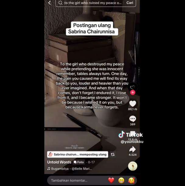 Postingan tentang Sabrina Chairunnisa (X)